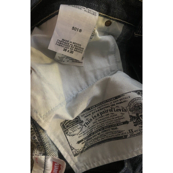 Levi's Mens 501 Jeans 36x30 Regular Fit Dark Wash Denim Button Fly Blue - Picture 4 of 11